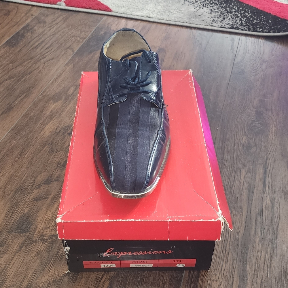 Men's Navy Leather Dress Shoes | Expressions By RC